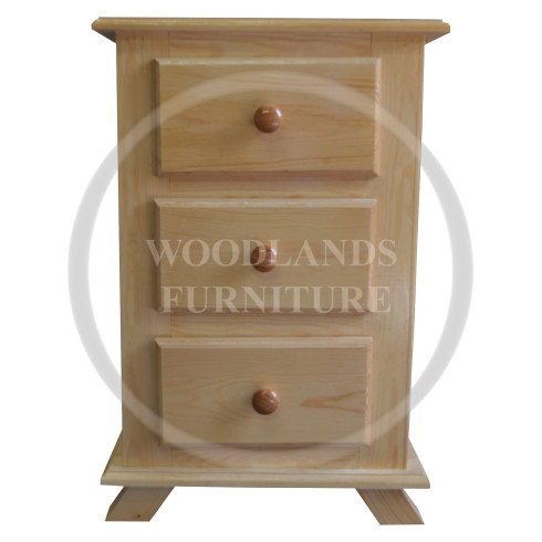 CROWN SOLID PINE 3 DRAWER BEDSIDE CABINET IN NATURAL POLISHED 