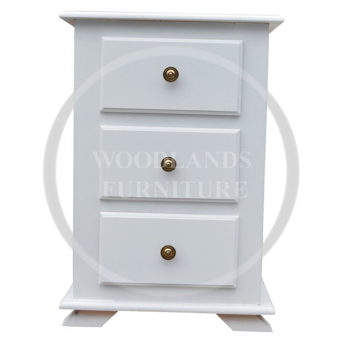 CROWN 3 DRAWER BEDSIDE CABINET IN WHITE CROWN 3 DRAWER BEDSIDE CABINET IN WHITE