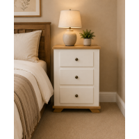 COUNTRY CROWN 3 DRAWER BEDSIDE IN IVORY COUNTRY CROWN 3 DRAWER BEDSIDE IN IVORY