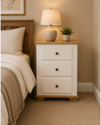 Country Crown 3 Drawer Bedside In Ivory