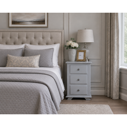 Handmade in England Crown 3 Drawer Bedside Cabinet in Grey - Fully Assembled