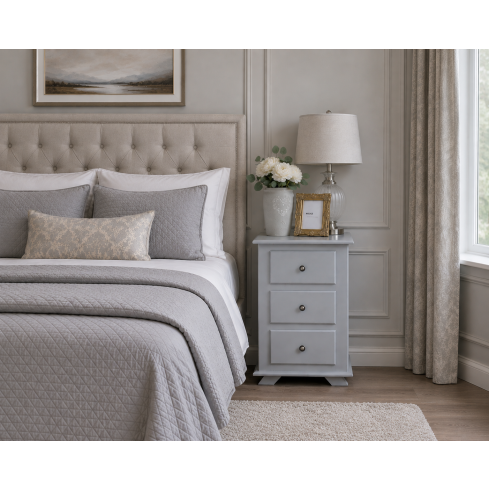 Handmade in England Crown 3 Drawer Bedside Cabinet in Grey - Fully Assembled Handmade in England Crown 3 Drawer Bedside Cabinet in Grey - Fully Assembled