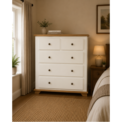 COUNTRY CROWN 2+3 DRAWER CHEST OF DRAWERS IN IVORY