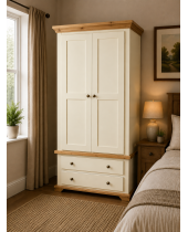 COUNTRY CROWN 2 DRAWER WARDROBE IN IVORY