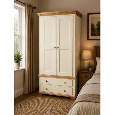 Handmade in England Country Crown 2 Drawer Wardrobe in Ivory Handmade in England Country Crown 2 Drawer Wardrobe in Ivory