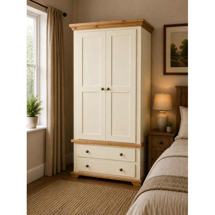 COUNTRY CROWN 2 DRAWER WARDROBE IN IVORY COUNTRY CROWN 2 DRAWER WARDROBE IN IVORY
