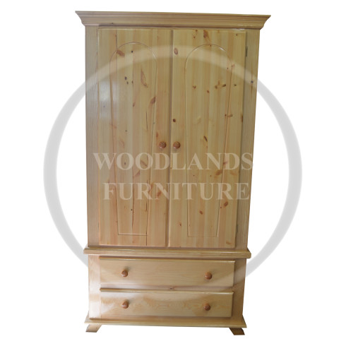 CROWN SOLID PINE 2 DRAWER WARDROBE IN NATURAL POLISHED 