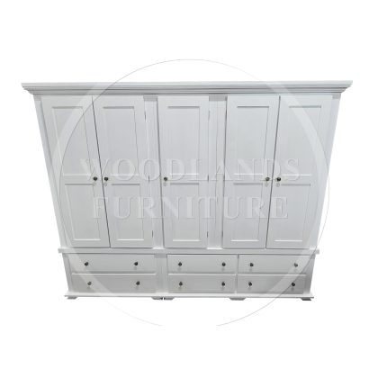 Crown 5 Door 6 Drawer Wardrobe In White