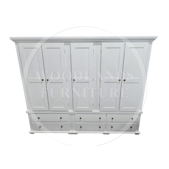 CROWN 5 DOOR 6 DRAWER WARDROBE IN WHITE