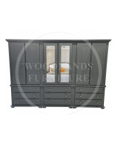 CROWN 6 DOOR 9 DRAWER DOUBLE MIRRORED WARDROBE IN DARK GREY