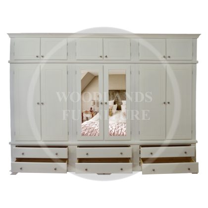 Crown 6 Door 6 Drawer Wardrobe With Top Box In White