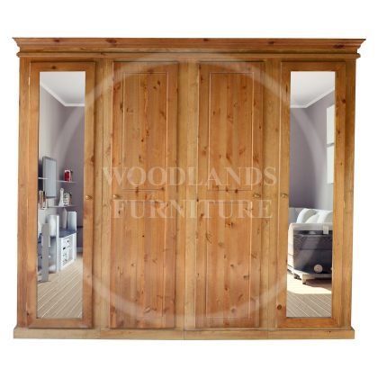 Crown Solid Pine 4 Door Shelved Wardrobe In Light Oak