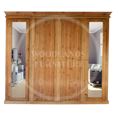 CROWN SOLID PINE 4 DOOR SHELVED WARDROBE IN LIGHT OAK 