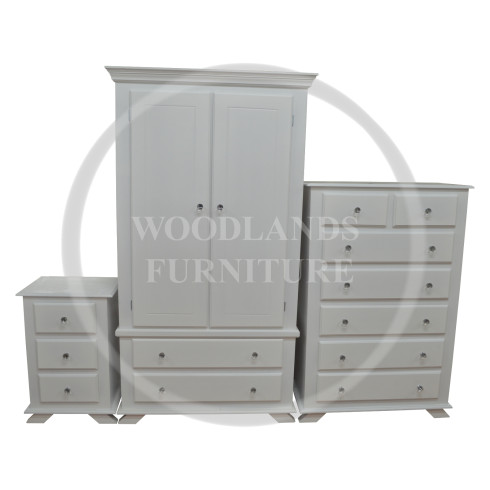 CROWN 3 PIECE BEDROOM SET - 2+5 DRAWER CHEST - IN WHITE