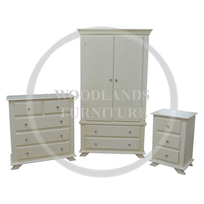 CROWN 3 PIECE BEDROOM SET-2+3 DRAWER CHEST - IN IVORY