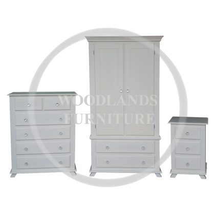 Crown 3 Piece Bedroom Set - 2+4 Drawer Chest - In White