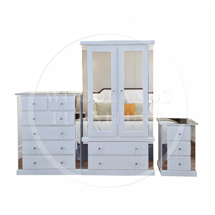 Dewsbury 3 Piece Bedroom Set - Mirrored Design - In White