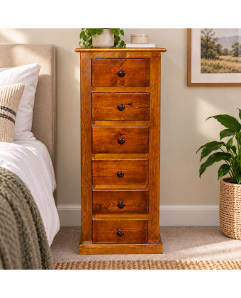 UK Handmade Solid Pine 6 Drawer 50cm Wide Bedside Table - Dewsbury Golden Oak Polished - Fully Assembled (Bespoke Sizes)