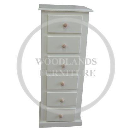 Dewsbury Solid Pine  6 Drawer Chest Slim In White