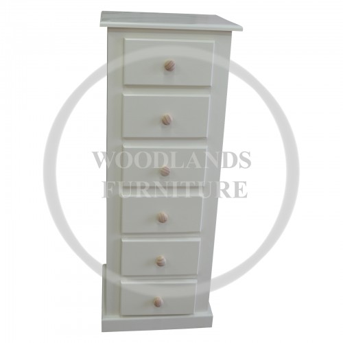 Dewsbury Solid Pine 6 Drawer Chest Slim White