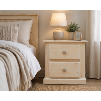 Dewsbury Solid Pine 2 Drawer Bedside In Natural Untreated Wood