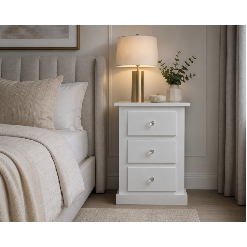 Dewsbury Solid Pine 3 Drawer Bedside In White Dewsbury Solid Pine 3 Drawer Bedside In White