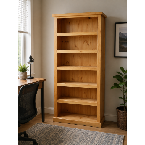 Handmade in England Dewsbury Solid Pine 5 Shelved Bookcase in Light Oak Wax Handmade in England Dewsbury Solid Pine 5 Shelved Bookcase in Light Oak Wax