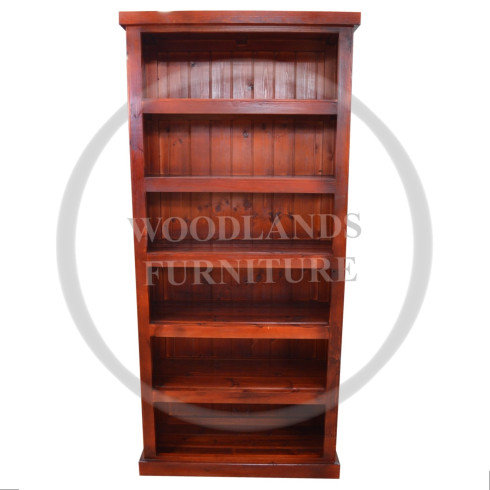 DEWSBURY SOLID PINE 5 SHELVED BOOKCASE IN RED MAHOGANY WAX