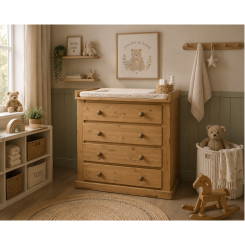 DEWSBURY SOLID PINE 4 DRAWER CHEST OF DRAWERS WITH BABY CHANGER TOP