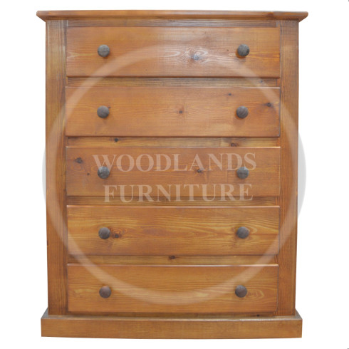 DEWSBURY SOLID PINE 5 DRAWER CHEST IN GOLDEN OAK WAX