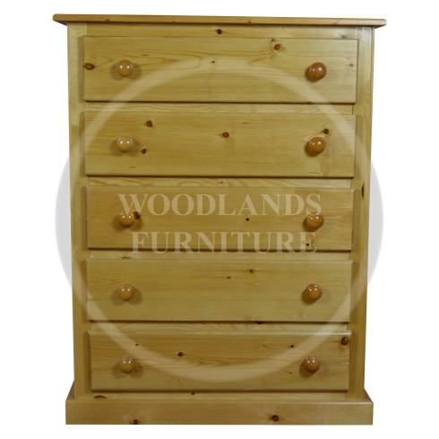 DEWSBURY SOLID PINE 5 DRAWER CHEST IN LIGHT OAK POLISHED