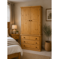 Dewsbury Gents Solid Pine 3 Drawer Wardrobe In Light Oak Wax Dewsbury Gents Solid Pine 3 Drawer Wardrobe In Light Oak Wax