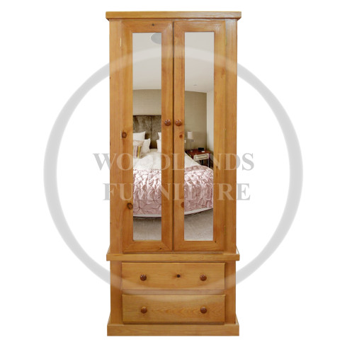 DEWSBURY SOLID PINE DOUBLE MIRRORED SLIM  SHELVED GENTS WARDROBE IN LIGHT OAK WAX