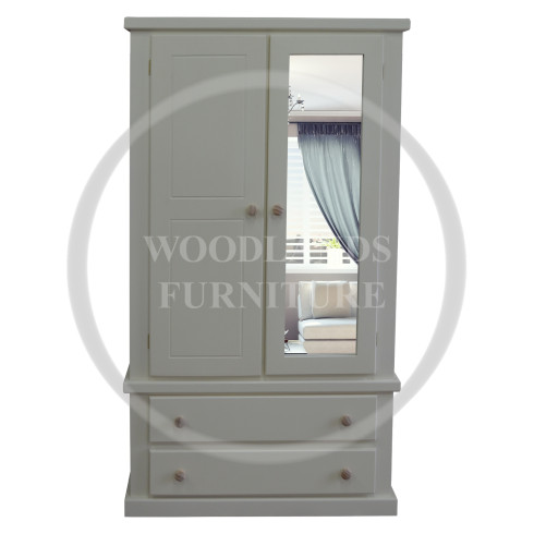 DEWSBURY SOLID PINE MIRRORED 2 DRAWER WARDROBE IN WHITE 