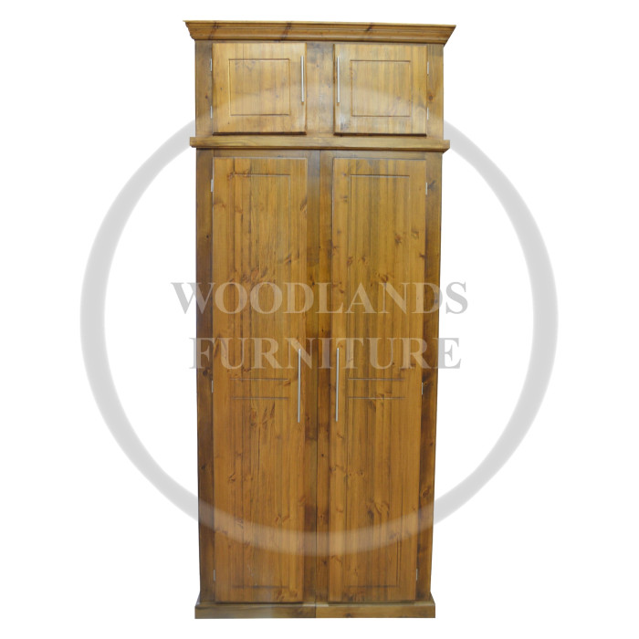 DEWSBURY SOLID PINE FULL HANGING LADIES SHELVED WARDROBE WITH TOPBOX IN KENILWORTH POLISHED