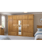 DEWSBURY SOLID PINE 5 DOOR 4 DRAWER FULL MIRRORED WARDROBE WITH TOPBOX IN LIGHT OAK POLISHED