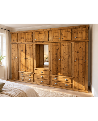 Handmade in the UK Solid Pine 6 Door 7 Drawer 368cm Wide Wardrobe with Top Box - Dewsbury Kenilworth Oak Polished (Made to Measure)