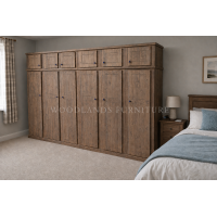 DEWSBURY SOLID PINE 6 DOOR FULL HANGING SHELVED WARDROBE WITH TOPBOX IN OLD ANTIQUE WAX