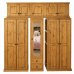Dewsbury Solid Pine 5 Door 2 Drawer Shelved Mirrored Wardrobe With Topboxes In Light Oak Wax