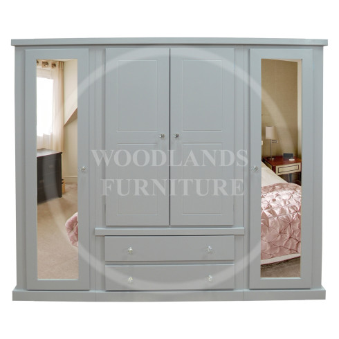 DEWSBURY PINE QUAD 4 DOOR 2 DRAWER MIRRORED WARDROBE IN WHITE