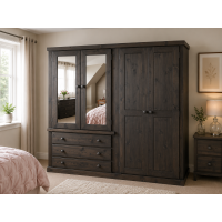 Dewsbury Pine Quad 4 Door 3 Drawer Mirrored Wardrobe In Walnut Wax Dewsbury Pine Quad 4 Door 3 Drawer Mirrored Wardrobe In Walnut Wax