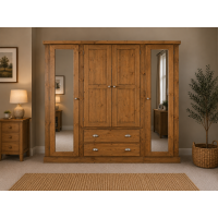 Dewsbury Pine Quad 4 Door 2 Drawer Mirrored Wardrobe In Old Antique Wax Dewsbury Pine Quad 4 Door 2 Drawer Mirrored Wardrobe In Old Antique Wax
