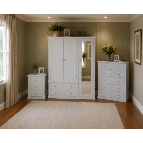 Handmade in Britain Pine 3 Piece Bedroom Furniture Set - Dewsbury White (Custom Finish Options)