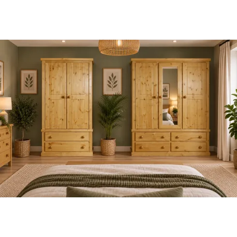 UK Handmade Pine Triple 2 Piece Bedroom Furniture Set - Dewsbury Light Oak Polished (Custom Finish Options) UK Handmade Pine Triple 2 Piece Bedroom Furniture Set - Dewsbury Light Oak Polished (Custom Finish Options)