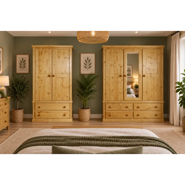 UK Handmade Pine Triple 2 Piece Bedroom Furniture Set - Dewsbury Light Oak Polished (Custom Finish Options)