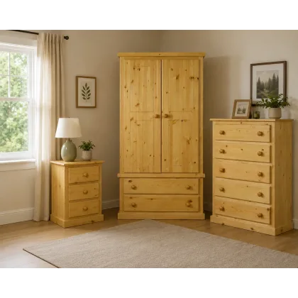 Handmade in England Dewsbury Solid Pine 3 Piece Bedroom Set in Antique Polished