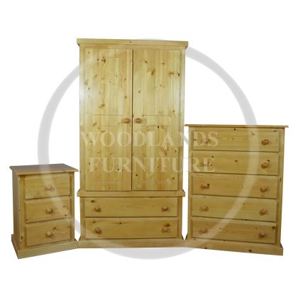 Dewsbury Solid Pine 3 Piece Bedroom Set In Antique Polished