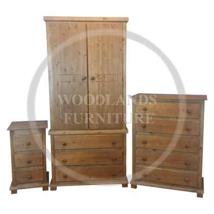 Florida Solid Pine 3 Piece Bedroom Set In Medium Oak