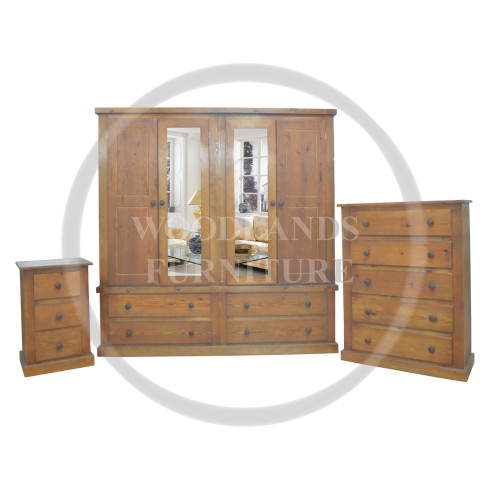 DEWSBURY PINE QUAD 3 PIECE BEDROOM SET IN GOLDEN OAK WAX