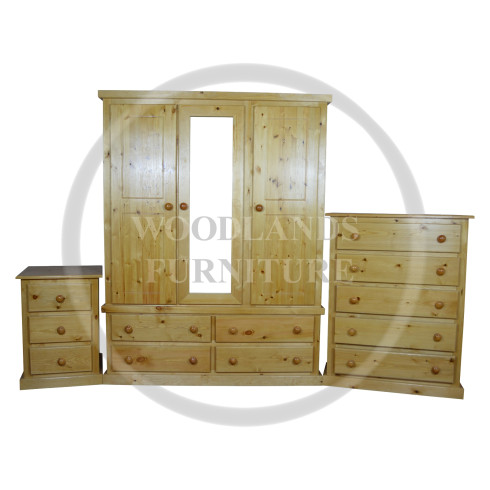 DEWSBURY PINE TRIPLE MIRRORED 3 PIECE BEDROOM SET IN ANTIQUE POLISHED
